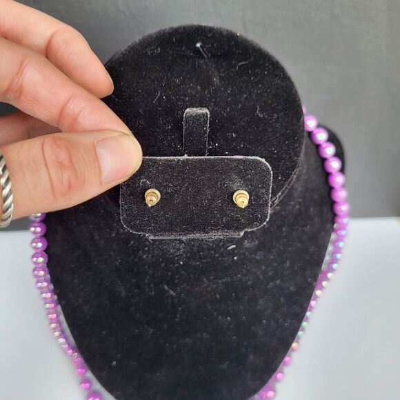 Vintage Demi Parure 90s Acrylic Purple AB Graduated Bead Necklace 24 in - Picture 6 of 6